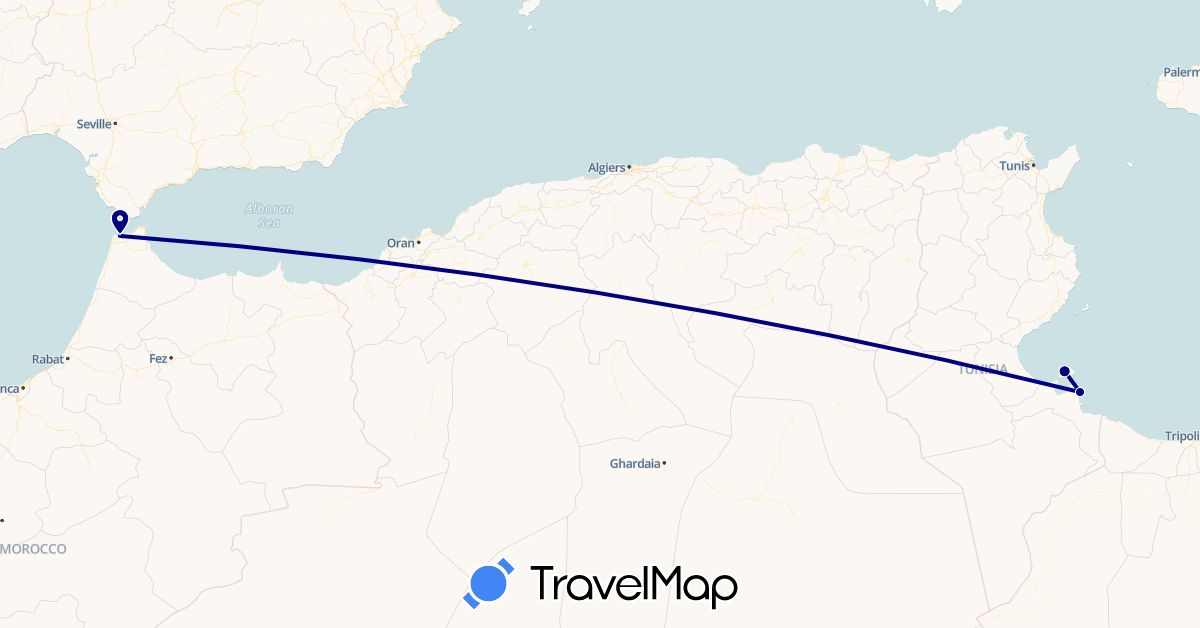 TravelMap itinerary: driving in Morocco, Tunisia (Africa)